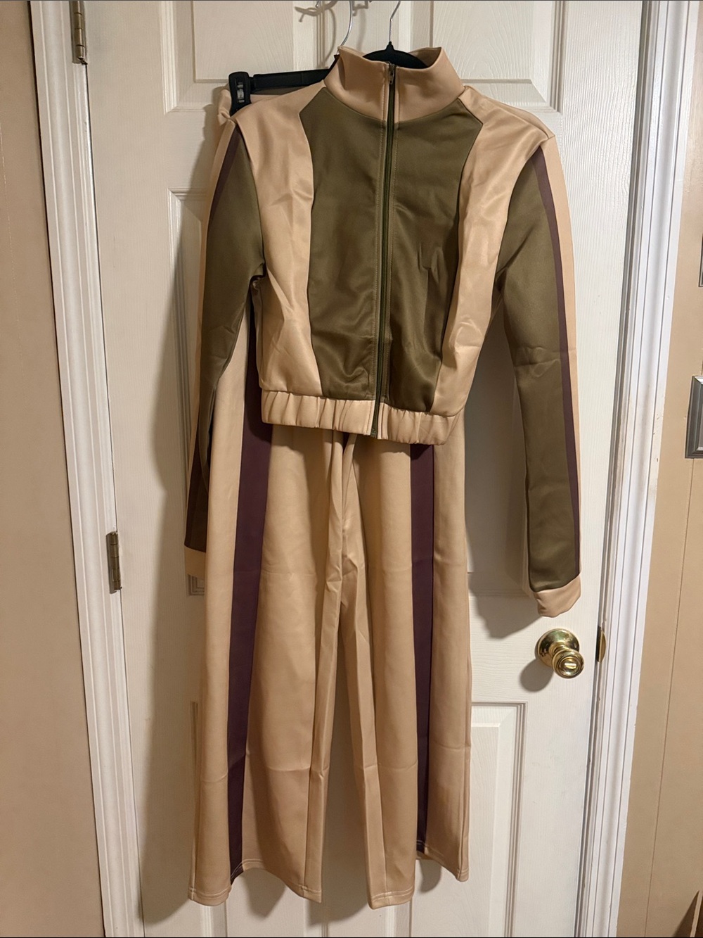 Two-Tone Olive and Beige Track Jacket & Pants Set